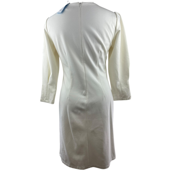 NWT J McLaughlin Sheath Dress Pleated Ponte 3/4 Sleeve Ivory Large Modest Mature - Picture 8 of 12